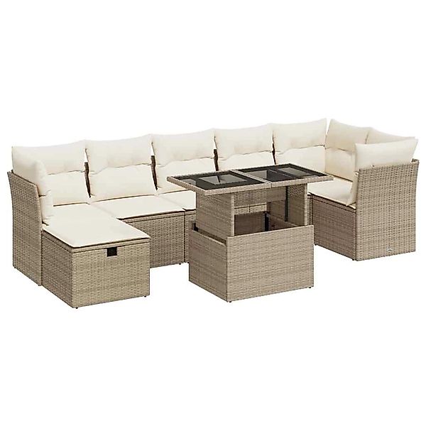 vidaXL 8-Tlg Garten-Sofagarnitur mit Kissen Beige Poly Rattan 3327788 günstig online kaufen