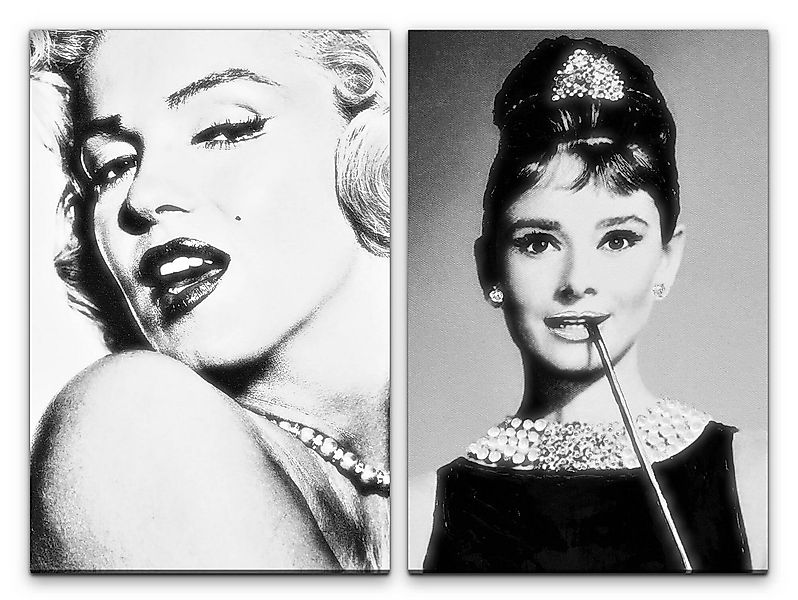 Sinus Art Leinwandbild 2 Bilder je 60x90cm Marilyn Monroe Audrey Hepburn St günstig online kaufen