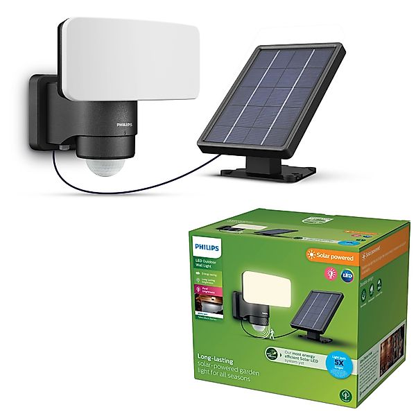 Philips LED-Solar-Außenstrahler Tylus, schwarz 3.000K Sensor günstig online kaufen