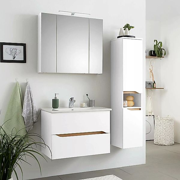 Badezimmer Set mit Keramik Waschbecken QUEIMADOS-66 in Weiß Glanz mit Weiß günstig online kaufen