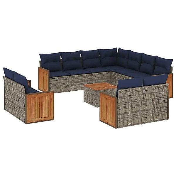 vidaXL 12-Tlg Gartensofa-Set mit Kissen Grau Polyrattan 3228189 günstig online kaufen