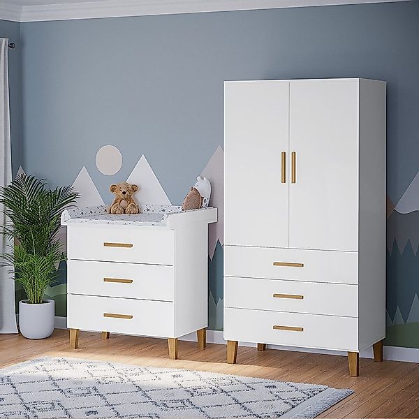 Bellabino Babymöbel-Set Liri, (Weiß/Natur, 2-tlg., Wickelkommode günstig online kaufen