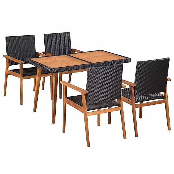 5-tlg. Garten-essgruppe Poly Rattan Schwarz Und Braun günstig online kaufen