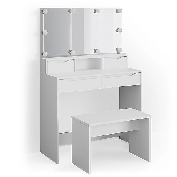 Vicco Schminktisch Ruben Weiß 100 cm mit LED Beleuchtung und Bank günstig online kaufen