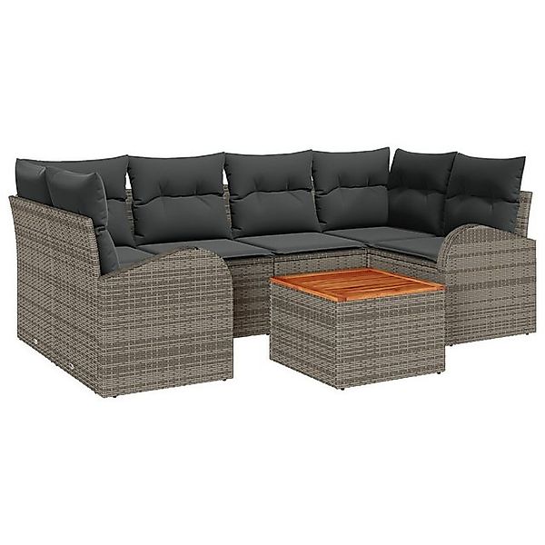vidaXL Loungesofa 7-teiliges Gartensofa Set mit Kissen Grau Poly Rattan, 7 günstig online kaufen
