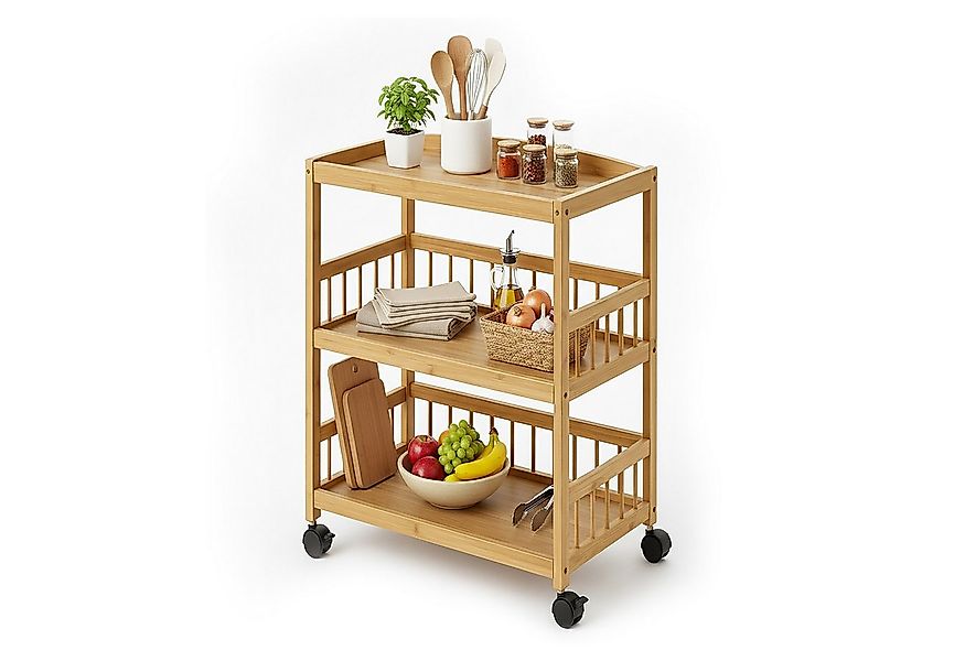 relaxdays Küchenwagen Bambus Küchenwagen mit 3 Ebenen günstig online kaufen