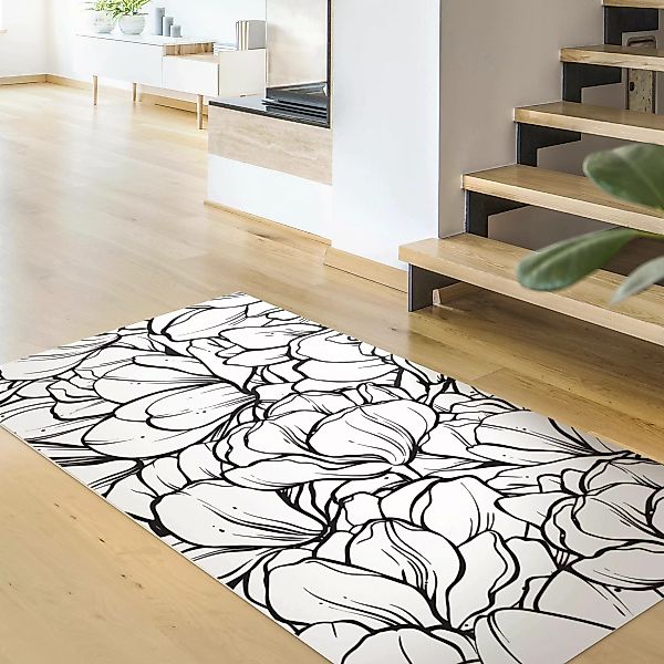 Vinyl-Teppich Magnolien Blütenmeer Schwarz Weiß günstig online kaufen