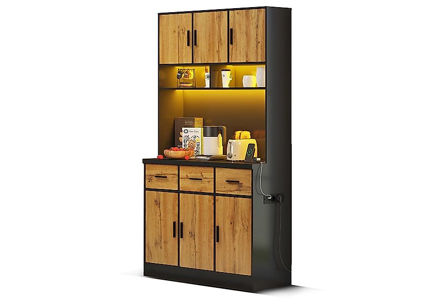 Flieks Küchenbuffet mit LED-Beleuchtung und Steckdosen (1-St., 100x40x180cm günstig online kaufen