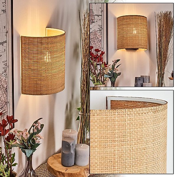 hofstein Wandleuchte Wandlampe aus Metall/Bast/Wienergeflecht in günstig online kaufen