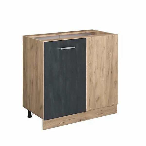 Livinity® Eckunterschrank Küchenunterschrank R-Line 86 cm GKO Schwarz Beton günstig online kaufen