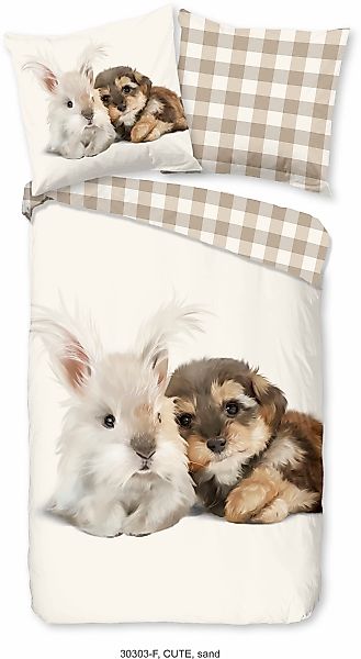 good morning Kinderbettwäsche "Cute Rabbit & Dog" 2 Stk. Biber, 135x200, We günstig online kaufen