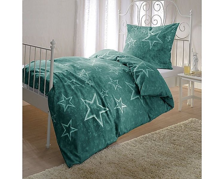 BETTWARENSHOP Bettwäsche Grüne Sterne, Biber, 2 teilig, flauschig warmer St günstig online kaufen