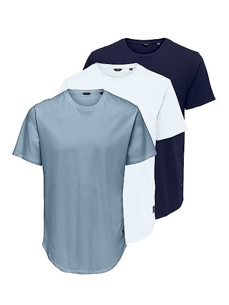 ONLY & SONS Rundhalsshirt ONSMATT LONGY SS TEE 3-PACK (Packung, 3-tlg) günstig online kaufen