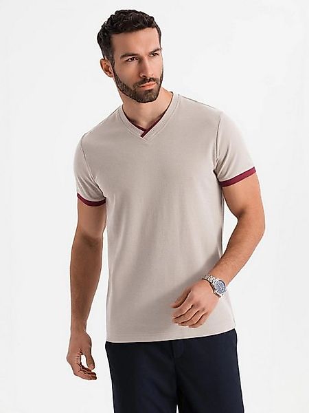 OMBRE T-Shirt Herren-T-Shirt mit kontrastierenden Einsätzen und V-Ausschnit günstig online kaufen