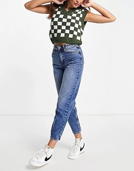 Miss Selfridge – Schmal zulaufende Mom-Jeans mit hoher Taille in dunkelblau günstig online kaufen