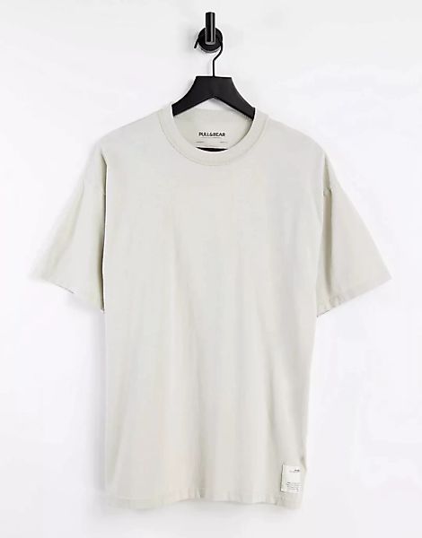Pull&Bear – Überfärbtes T-Shirt in Ecru, Kombiteil-Weiß günstig online kaufen
