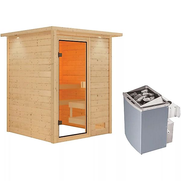 Woodfeeling Sauna Sandra inkl. 9 kW Ofen mit integr. Strg., LED-Dachkranz günstig online kaufen