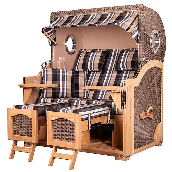 bene,iving Strandkorb Komplettset Ammersee Grande XL Teak Bullauge PE Grau günstig online kaufen