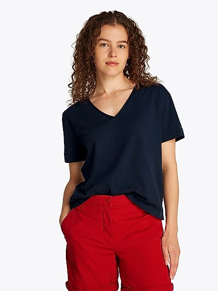 Tommy Hilfiger T-Shirt "SLUB CROP V-NK SS", mit offener Kante, mit Logostic günstig online kaufen