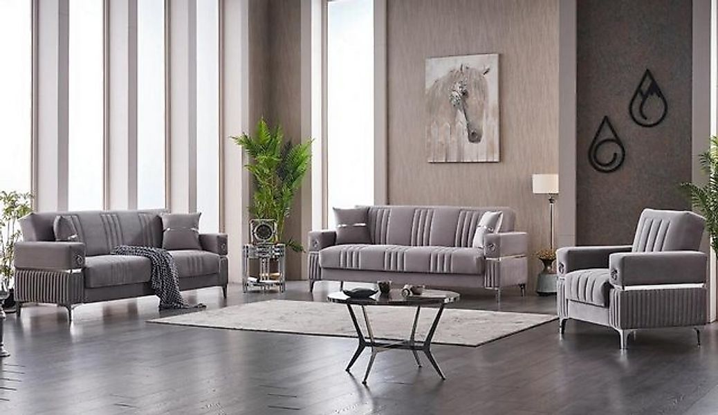 JVmoebel Sofa Couchgarnitur Komplette Dreisitzer Grau 3tlg Stoffsofa Couche günstig online kaufen