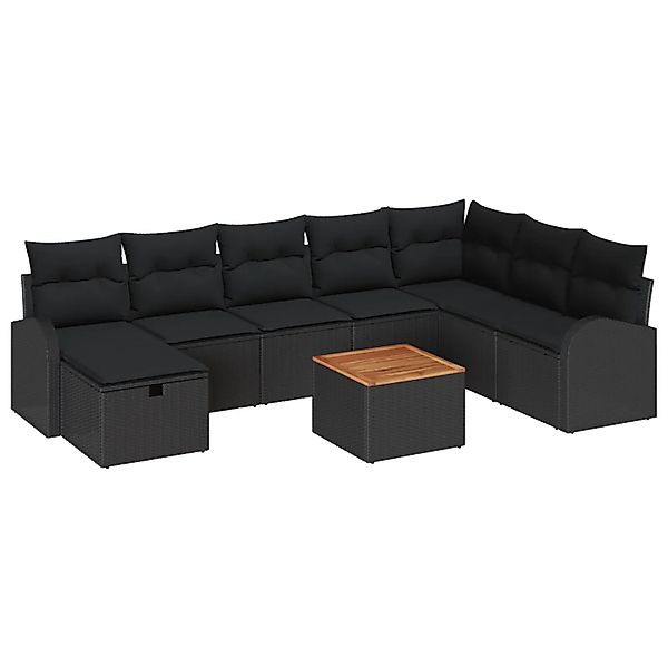 vidaXL Garten-Sofa-Set mit Kissen 9-Tlg Schwarz Poly Rattan 3360859 günstig online kaufen