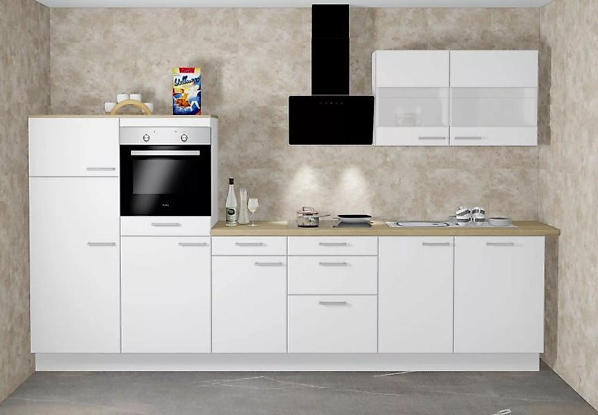 Einbauküche MANKASOLAR 20 Weiß - Schränke montiert/ Küchenzeile 340 cm mit günstig online kaufen