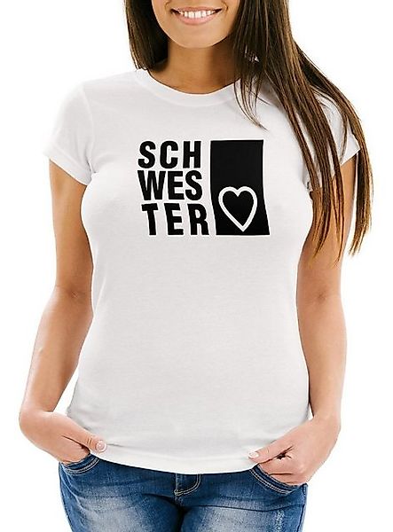 MoonWorks Print-Shirt Damen T-Shirt Schwesterherz Schwester Geschenk Geburt günstig online kaufen