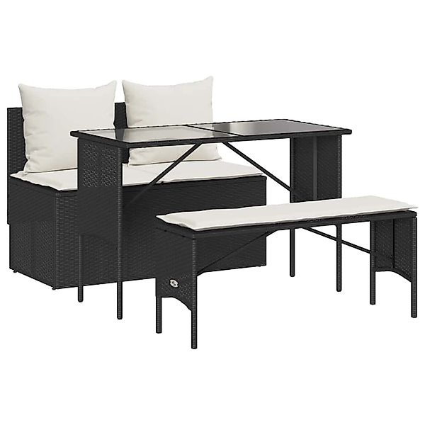 vidaXL 3-Tlg Garten-Essgruppe mit Kissen Schwarz Poly Rattan 4104181 günstig online kaufen