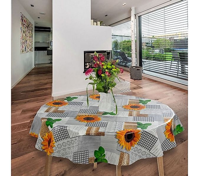 laro Tischdecke Wachstuch-Tischdecken Abwaschbar Sonnenblumen Gelb Grau Run günstig online kaufen