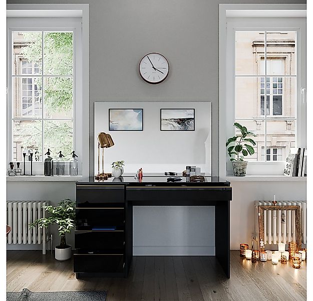 Vicco Schminktisch Sherry, Schwarz/Gold, 120 cm mit Spiegel (1-St) günstig online kaufen