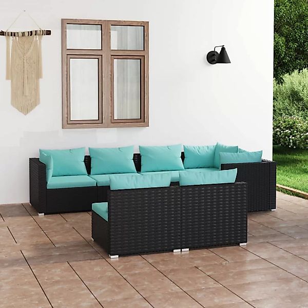 Vidaxl 7-tlg. Garten-lounge-set Mit Kissen Schwarz Poly Rattan günstig online kaufen