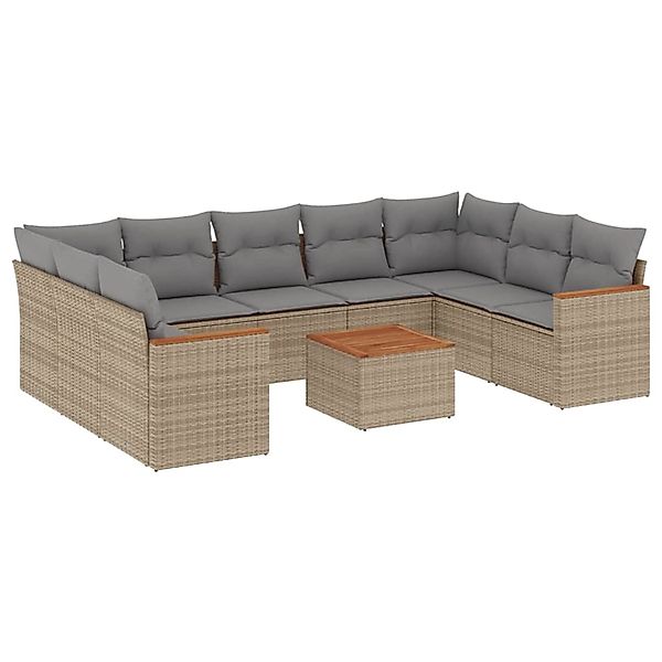 vidaXL 10-Tlg Garten-Sofagarnitur mit Kissen Beige Poly Rattan 3226283 günstig online kaufen