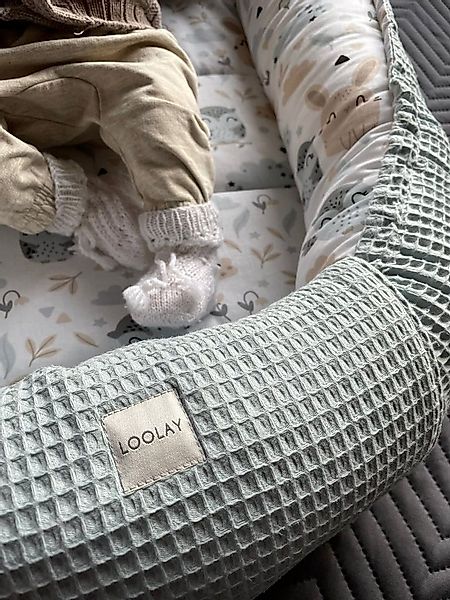 Loolay Bettnestchen Minze WAFFELPIQUE/ HASE Beige Weiß Babynest Babyausstat günstig online kaufen