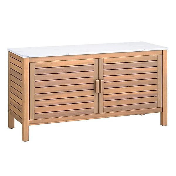 Costway Gartenschrank Holz mit Kunstmarmorplatte 109 x 40 x 60 cm günstig online kaufen
