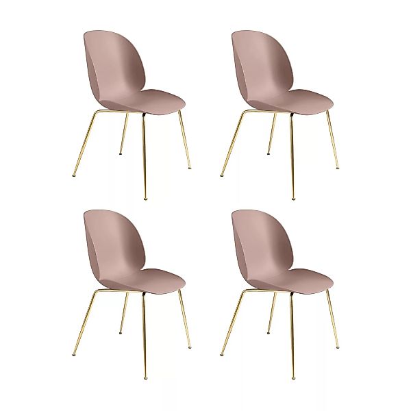 Gubi - Beetle Dining Chair Stuhl Gestell Messing 4er Set - sweet pink/Sitz günstig online kaufen