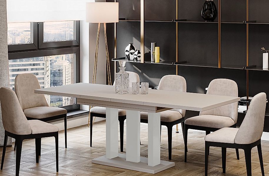 Endo-Moebel Säulen-Esstisch "Appia White" 130-210cm ausziehbar erweiterbar, günstig online kaufen