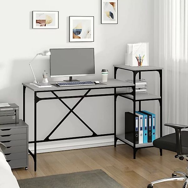Vidaxl Schreibtisch Mit Regal Grau Sonoma 135x50x90 Cm Holzwerkstoff günstig online kaufen