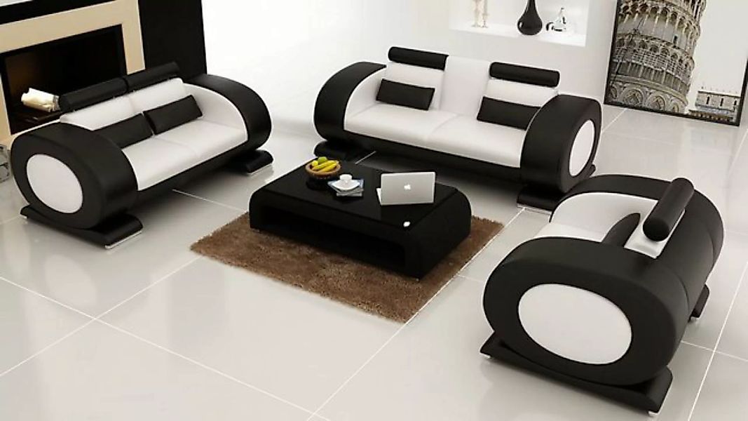 JVmoebel Sofa Ledersofa Sofa Couchen Set Sofa Polster Couch 3tlg Sessel Sit günstig online kaufen