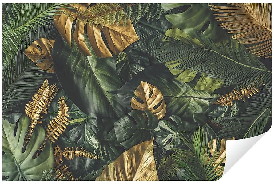 Wallarena Fototapete Blätter Monstera Gold Grün Moderne 3D EFFEKT Wohnzimme günstig online kaufen
