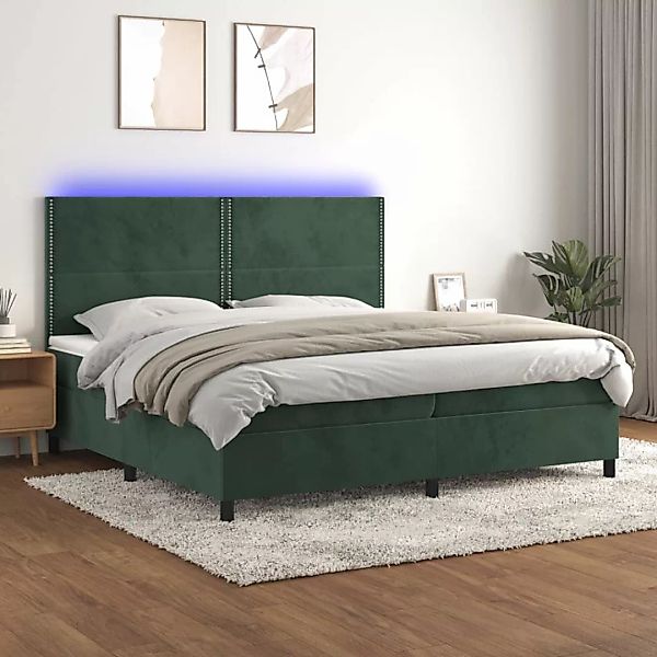 Vidaxl Boxspringbett Mit Matratze & Led Dunkelgrün 200x200 Cm Samt günstig online kaufen