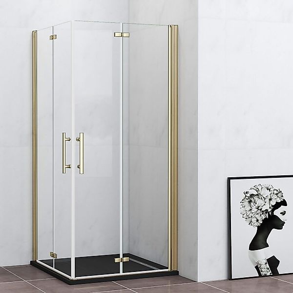 Duschparadies Eckdusche H:195cm Gold Falttür Scharniertür günstig online kaufen