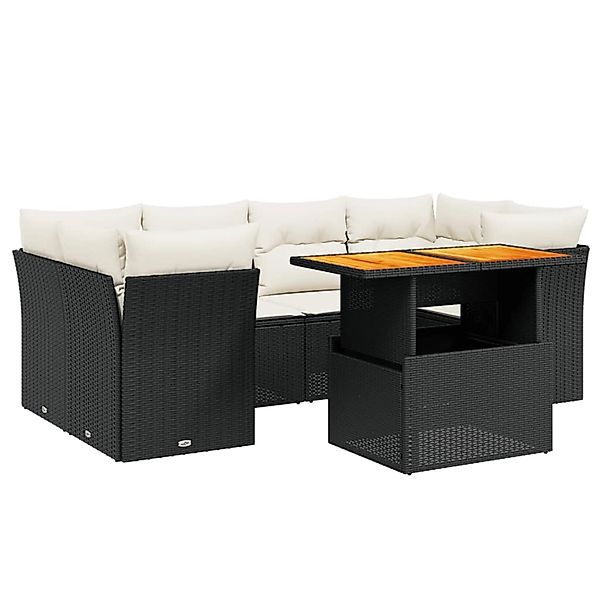 vidaXL 7-Tlg Garten-Sofagarnitur mit Kissen Schwarz Poly Rattan 3270685 günstig online kaufen
