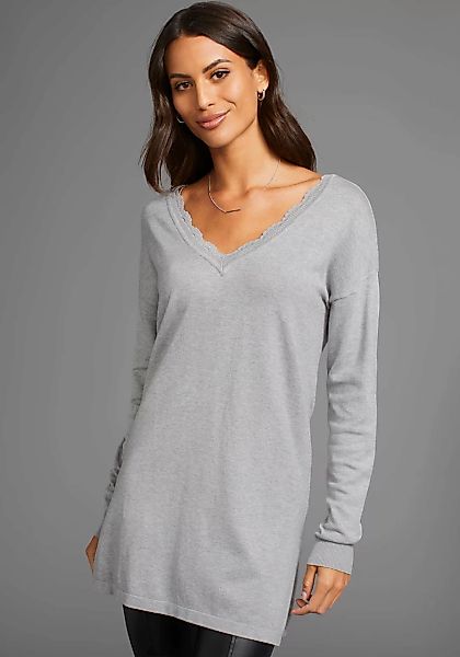 Laura Scott Strickpullover mit Spitzen am Ausschnitt günstig online kaufen