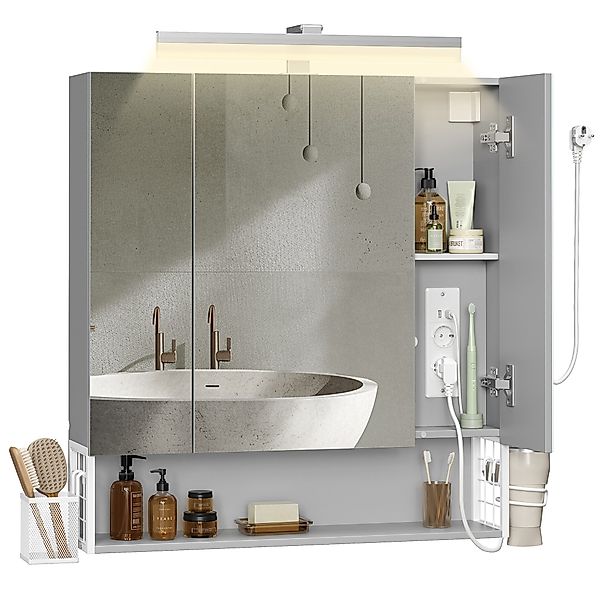 VASAGLE Spiegelschrank Badezimmerschrank Breite 70-90cm, 90° günstig online kaufen