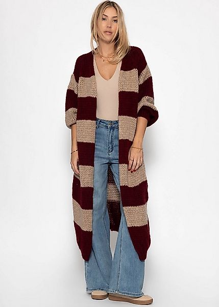 SASSYCLASSY Longstrickjacke Extra langer Cardigan mit Blockstreifen für Dam günstig online kaufen