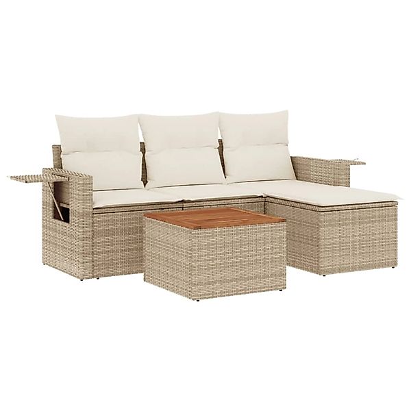 vidaXL 5-Tlg Garten-Sofagarnitur mit Kissen Beige Poly Rattan 3256863 günstig online kaufen