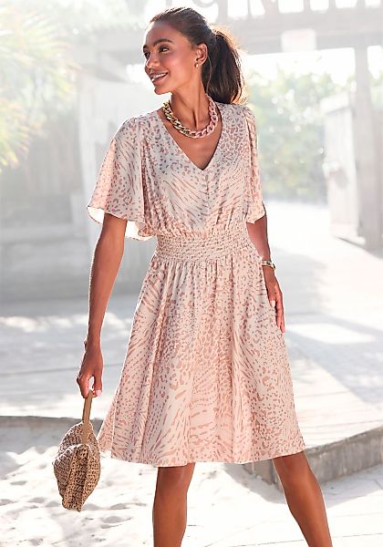 LASCANA Sommerkleid, mit Animalprint und Fledermausärmeln, Satinoptik, eleg günstig online kaufen