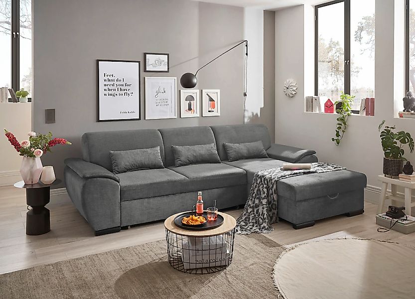 ED EXCITING DESIGN Ecksofa "Tampa L-Form", mit Bettfunktion, Bettkasten & 3 günstig online kaufen