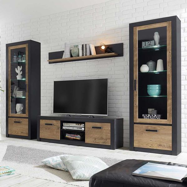 Anbauwand in Kastanienfarben und Schwarz Loft Design (vierteilig) günstig online kaufen