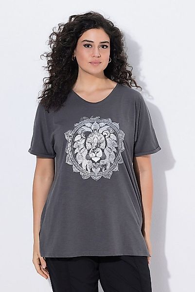 Ulla Popken T-Shirt T-Shirt Metallic-Tiermandala V-Ausschnitt Halbarm günstig online kaufen